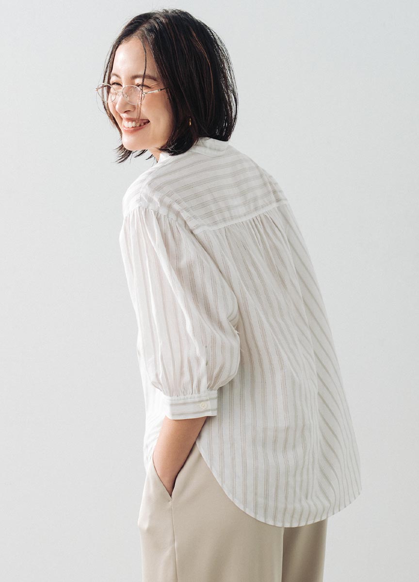 澎袖條紋襯衫