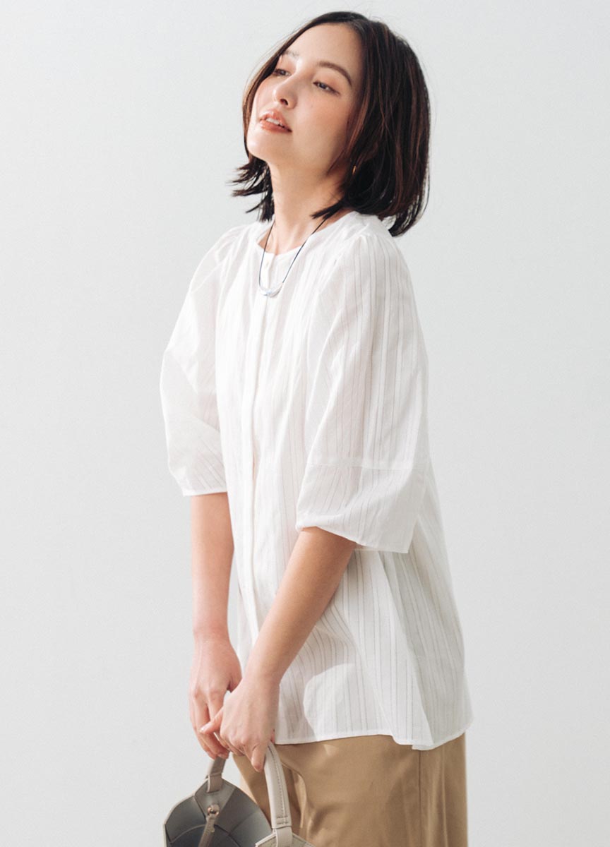 圓領條紋襯衫