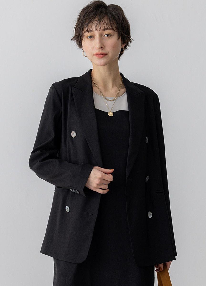 經典亞麻雙排釦西裝外套