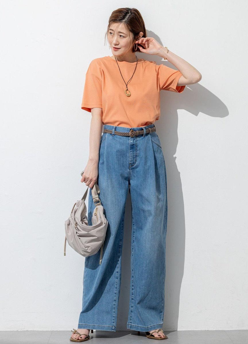 Summer Denim剪裁設計長寬褲 