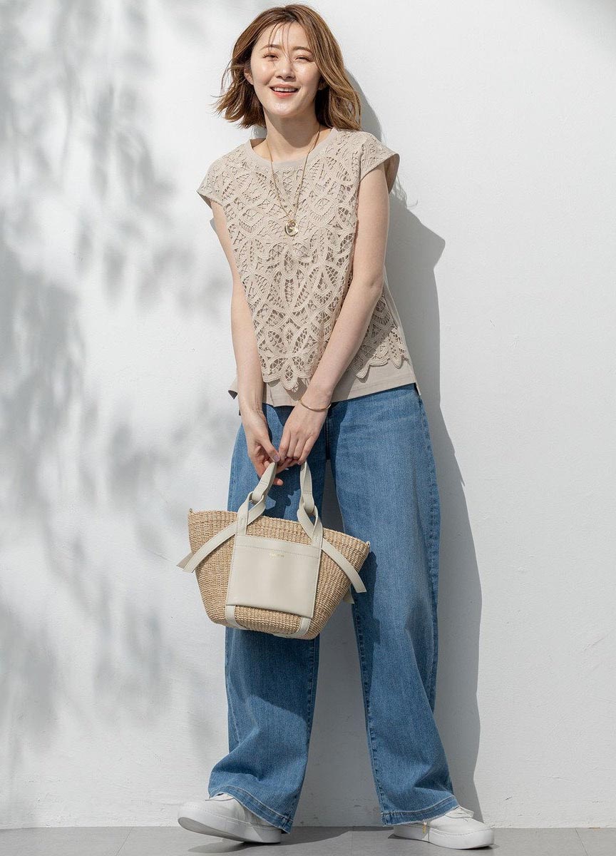 Summer Denim剪裁設計長寬褲 