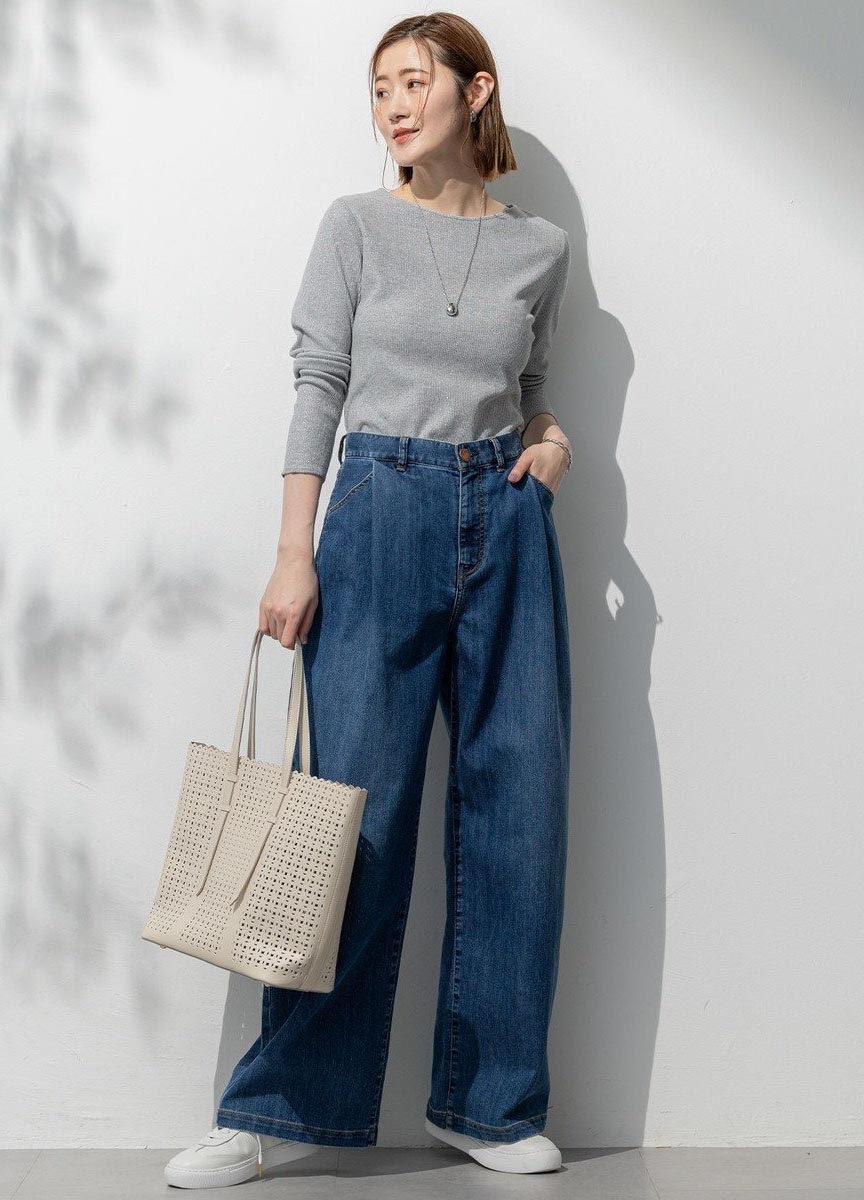Summer Denim剪裁設計長寬褲 