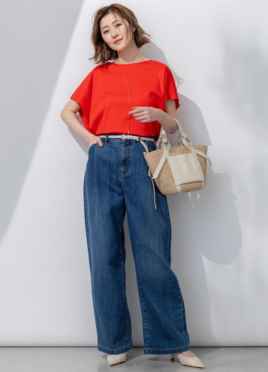 Summer Denim剪裁設計長寬褲 