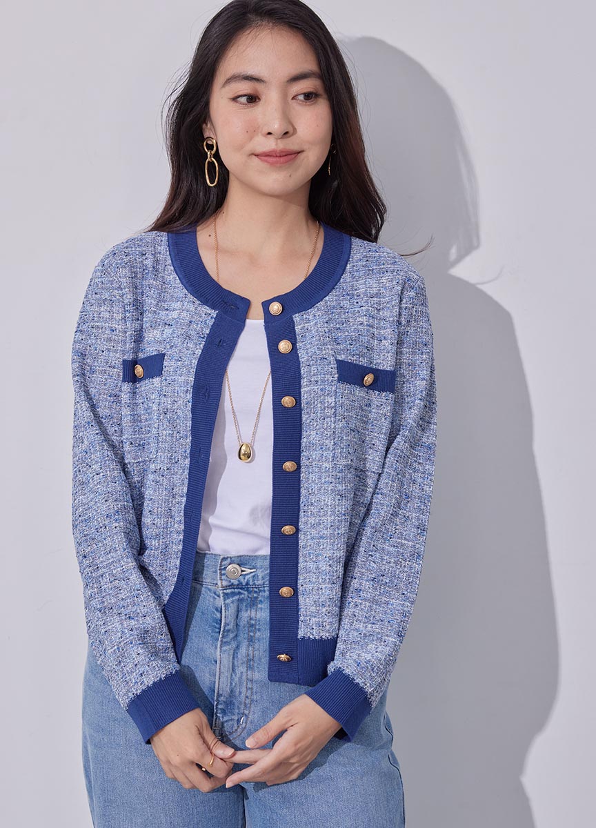 配色小香風開襟小外套
