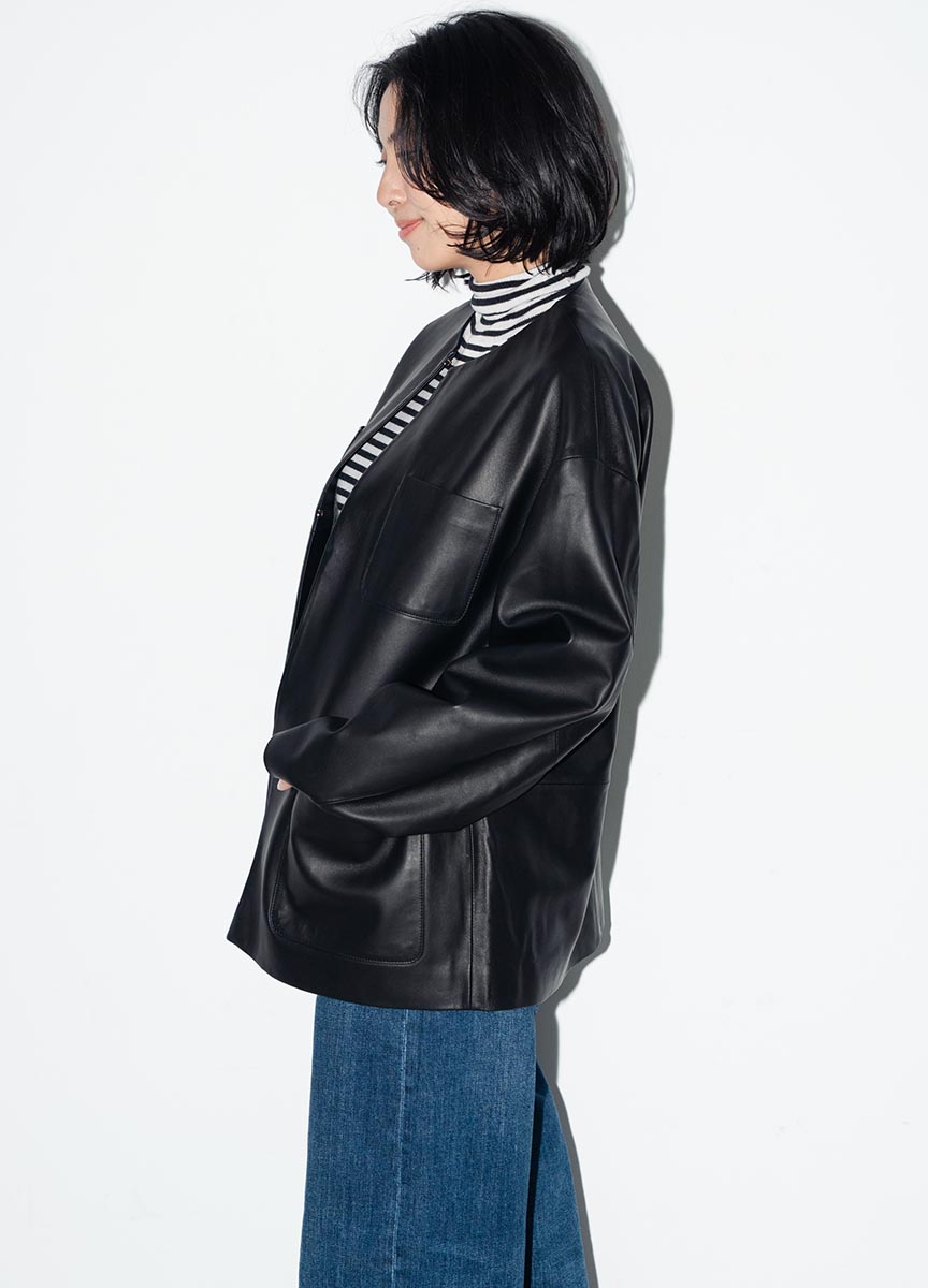 【預購商品】無領多口袋皮外套 (9/1-9/10止)