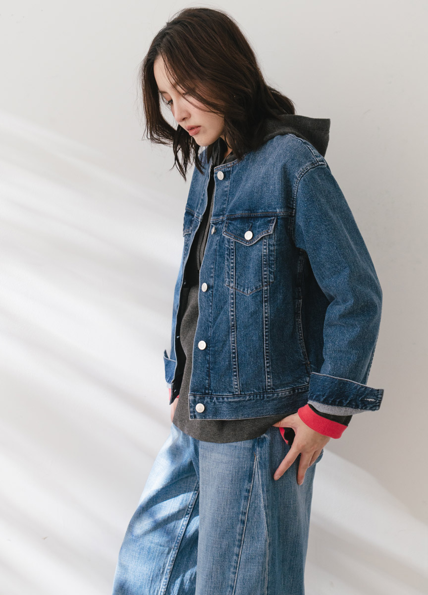圓領設計牛仔外套 