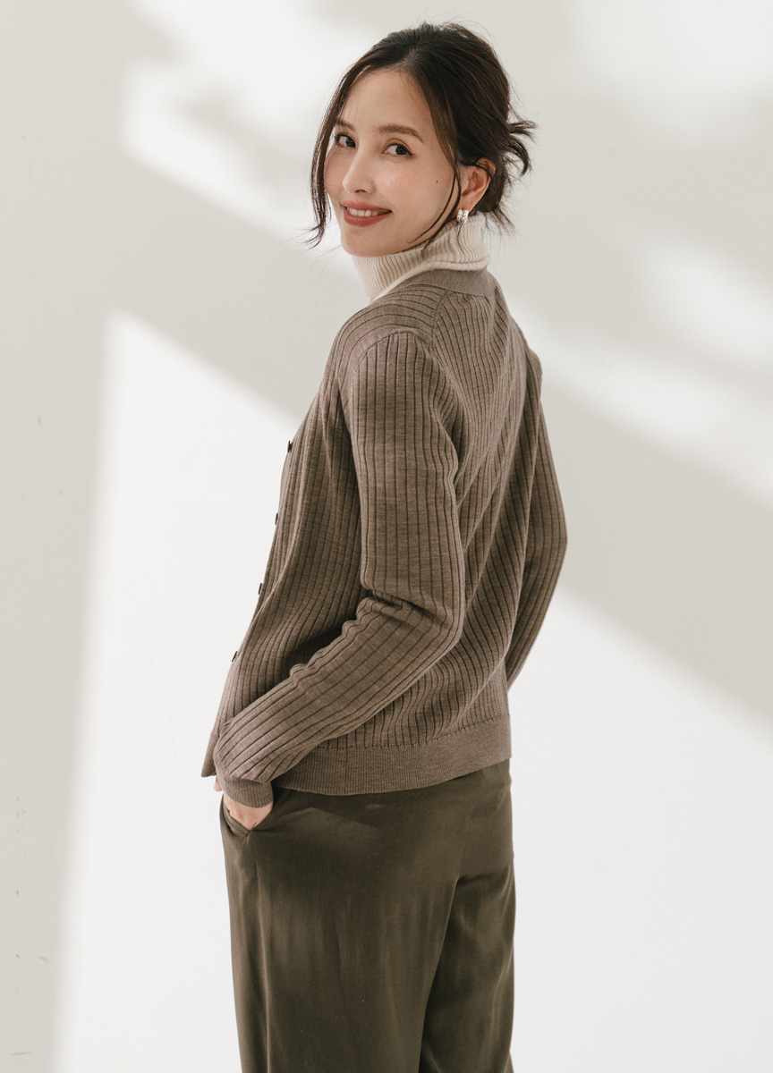 羊毛V領羅紋小外套