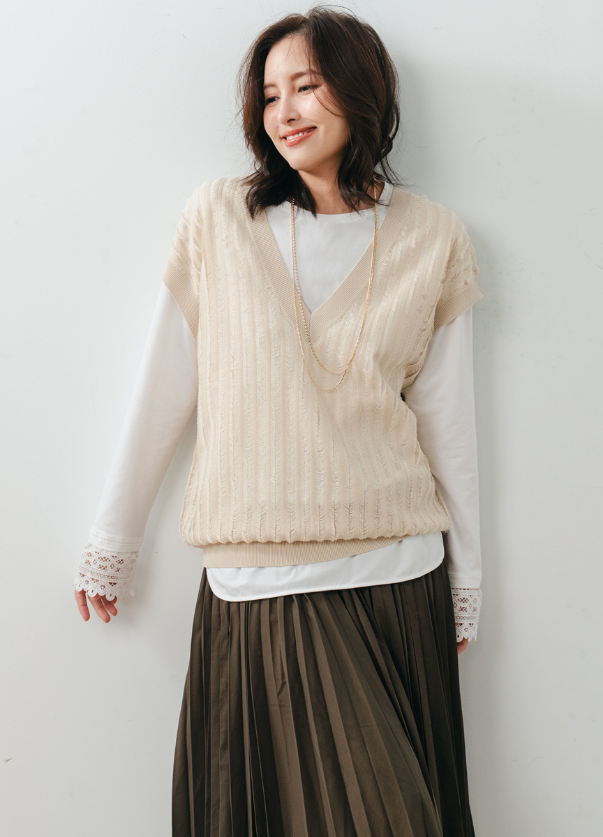 【SLOW系列】V領粗織羅紋針織衫
