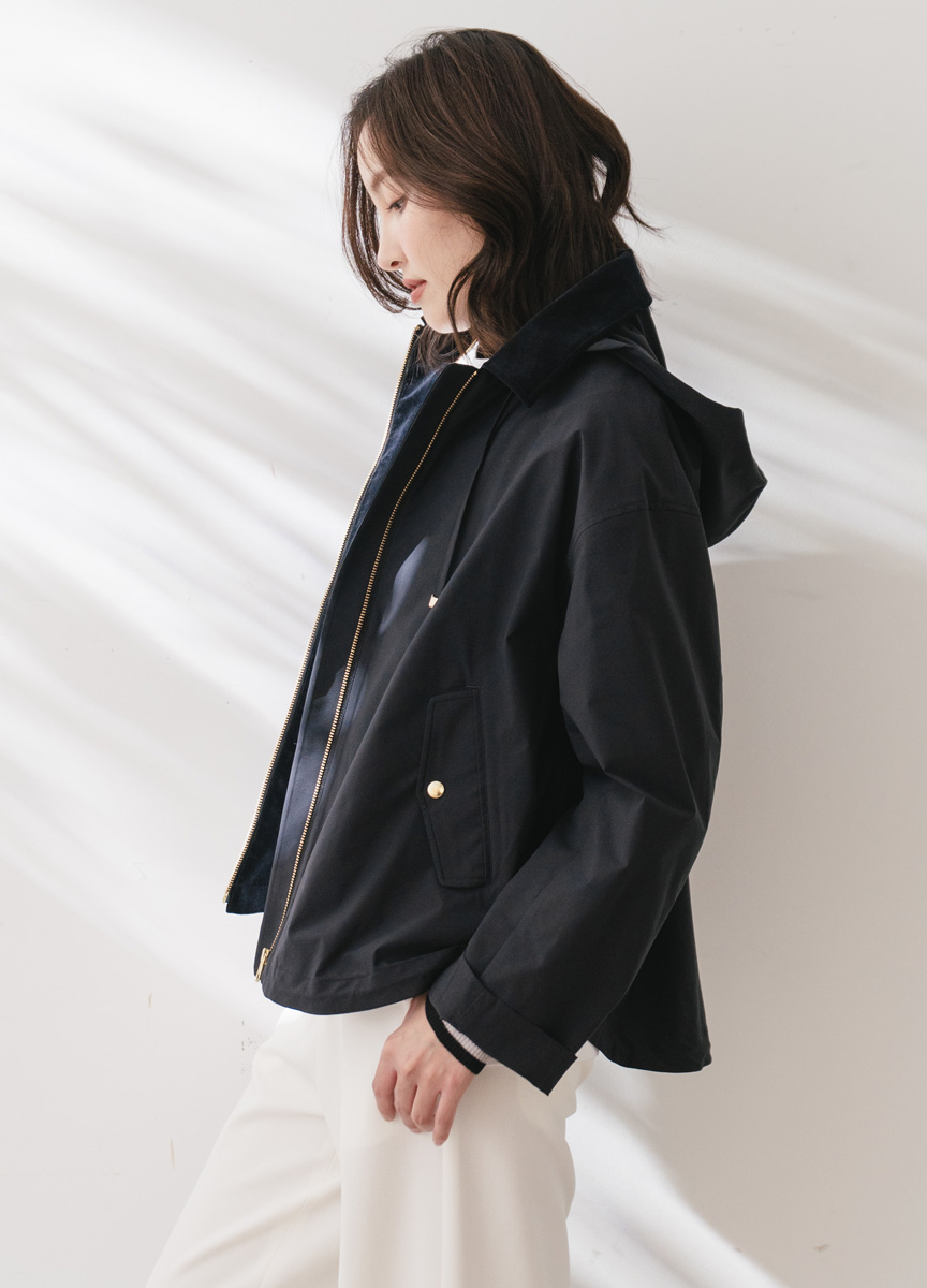 彈性翻領連帽休閒外套