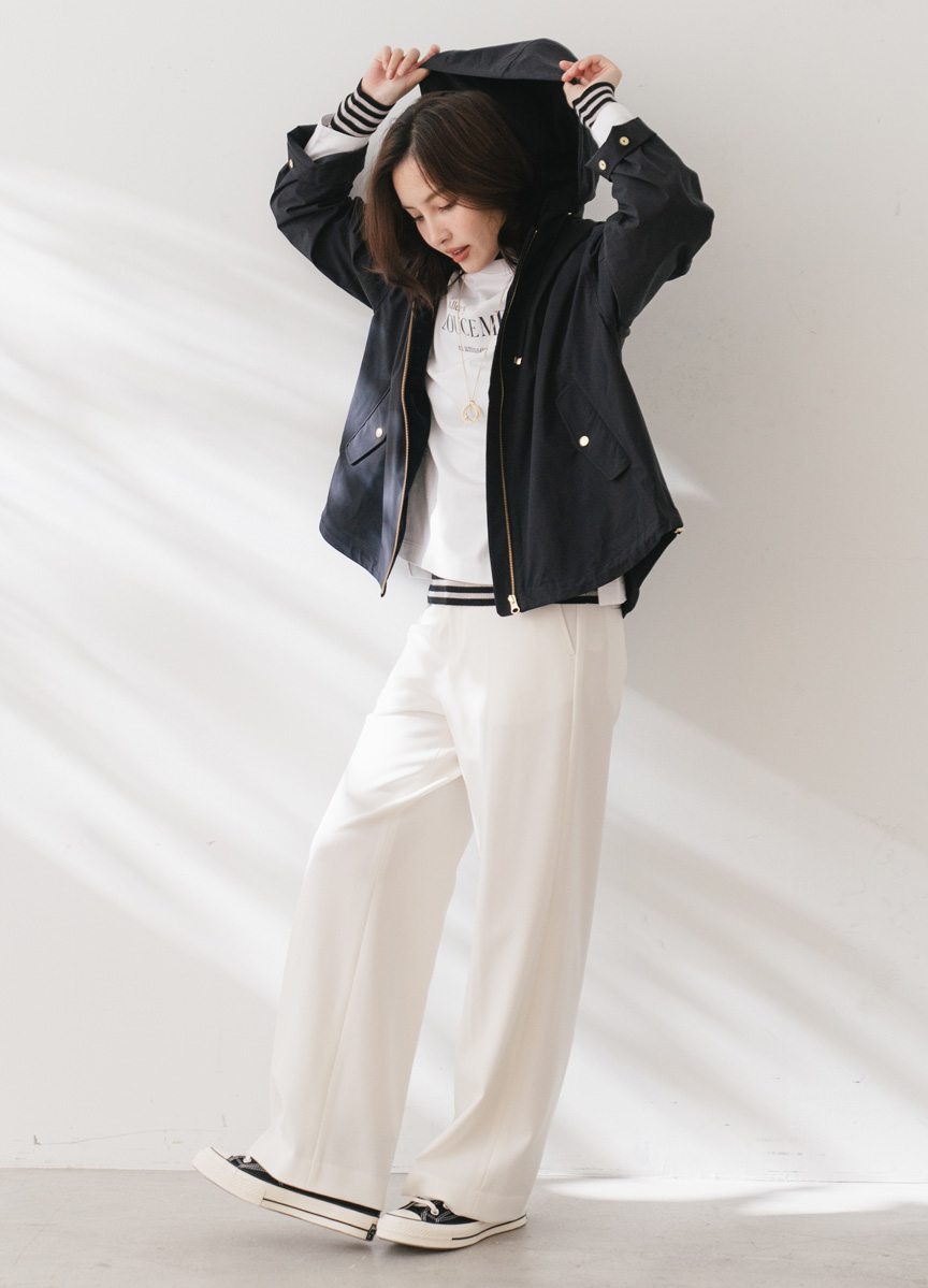 彈性翻領連帽休閒外套