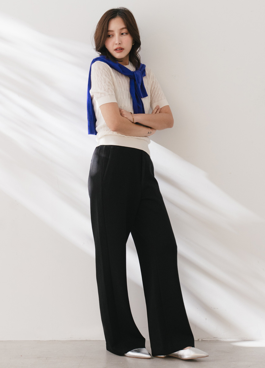 細麻花羊毛針織五分袖   