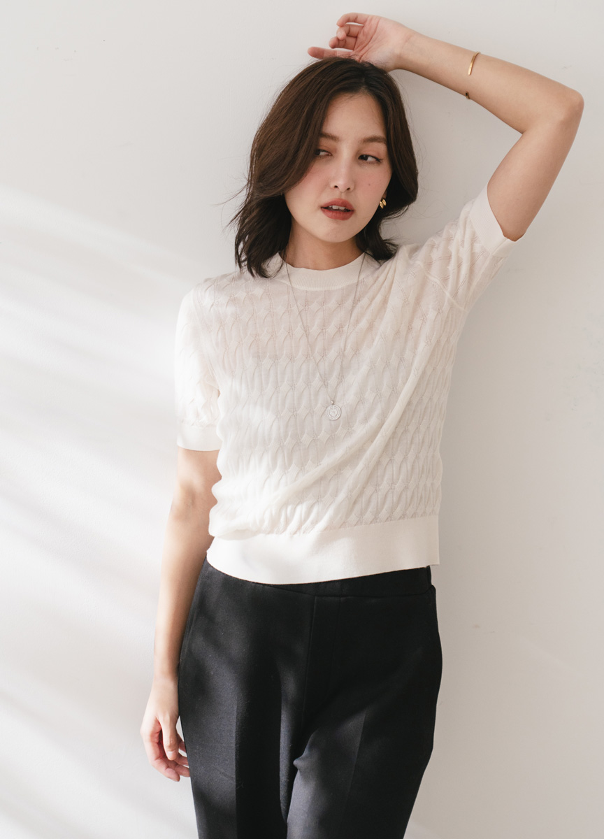 細麻花羊毛針織五分袖   