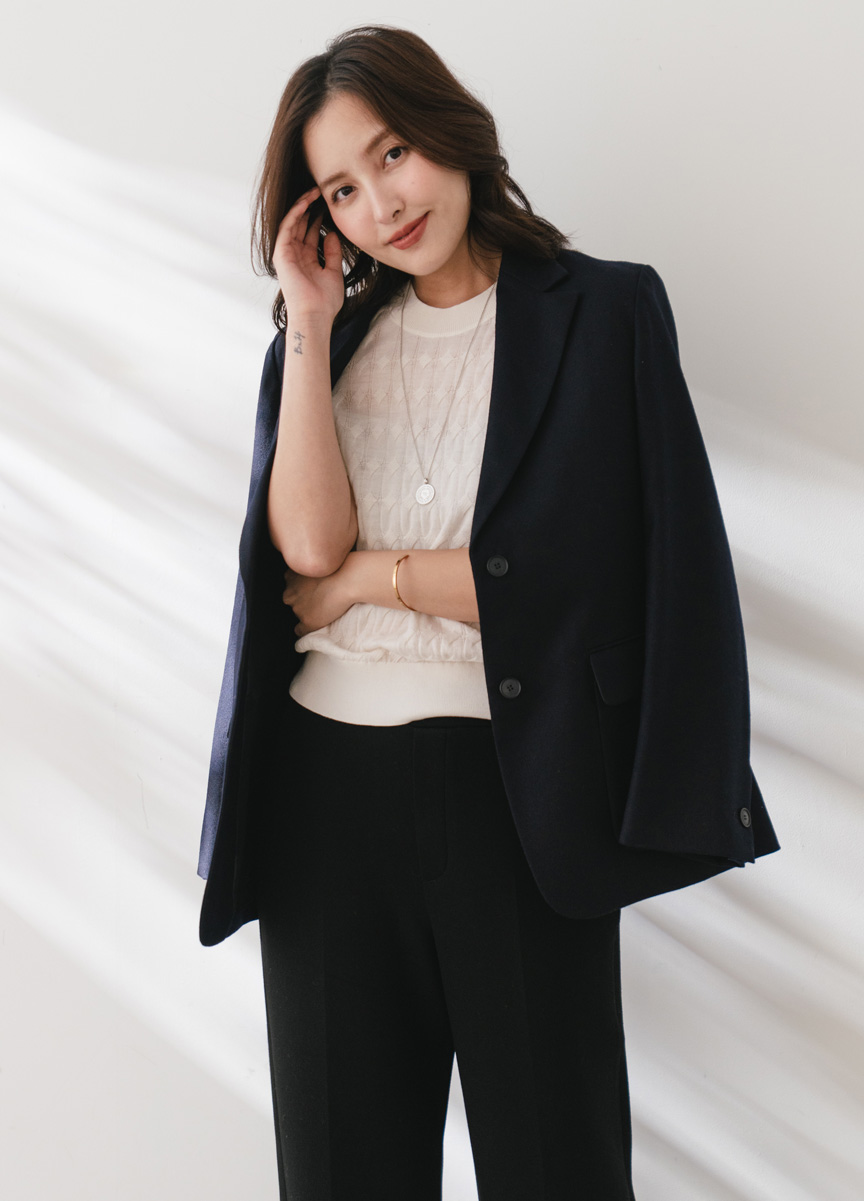 細麻花羊毛針織五分袖   