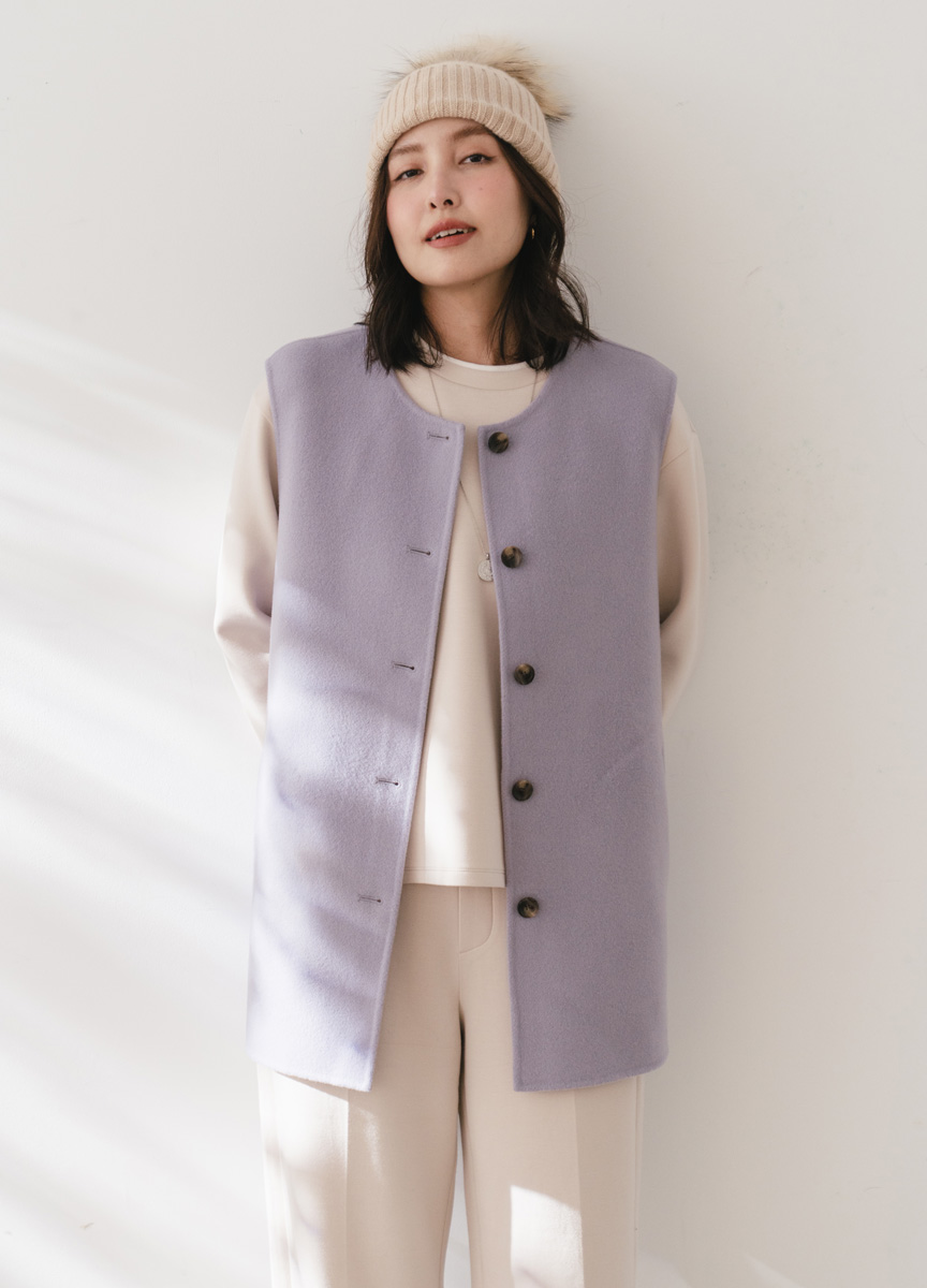 羊毛圓領綁帶背心