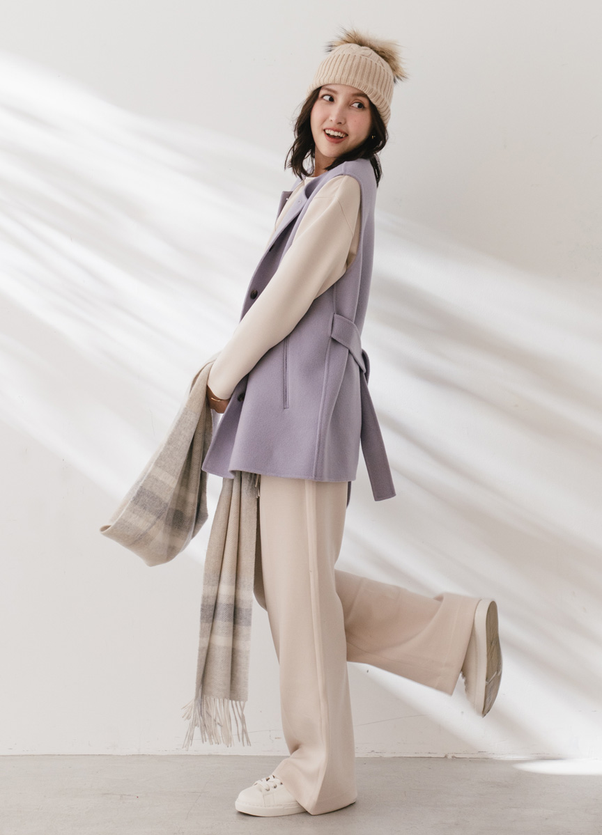 羊毛圓領綁帶背心