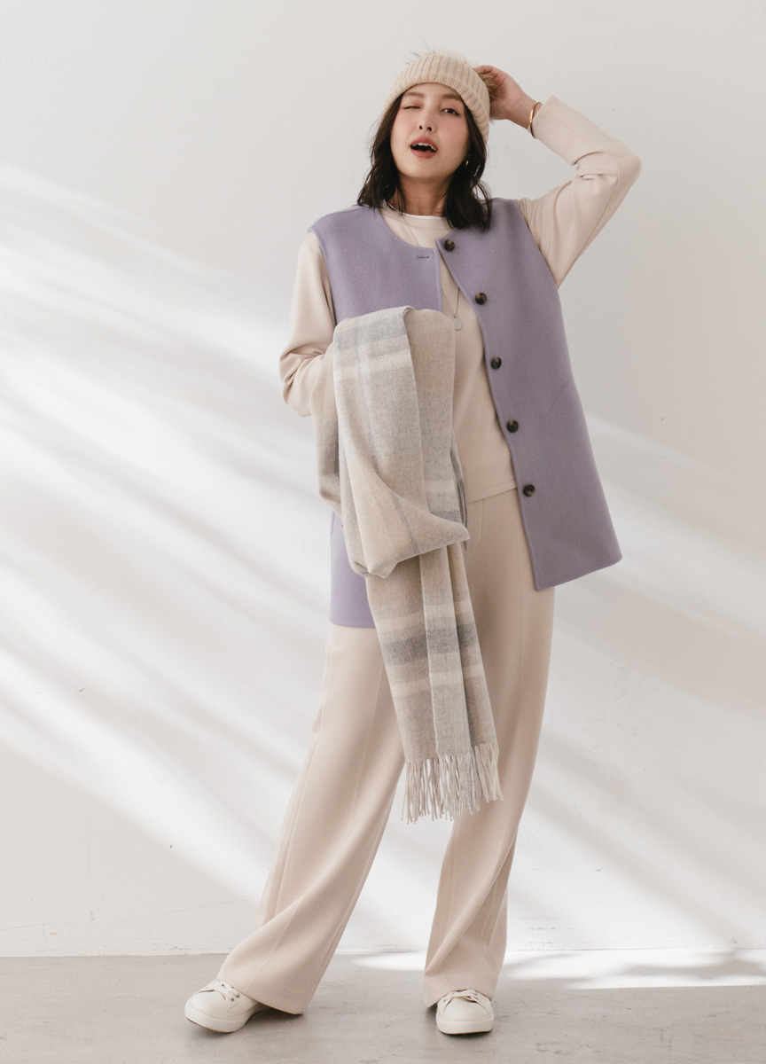 羊毛圓領綁帶背心