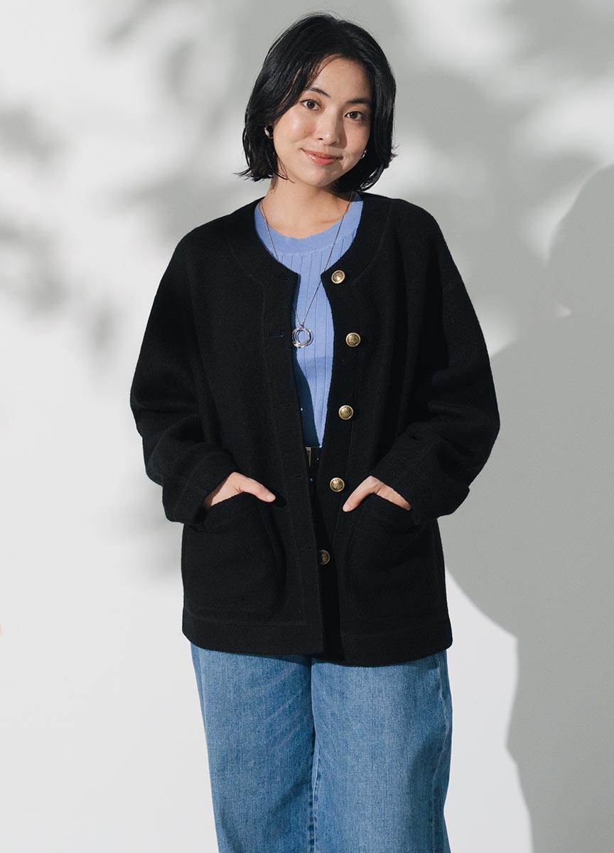 壓縮羊毛短大衣外套            