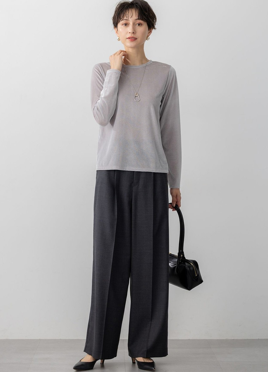 羊毛混紡斜紋寬褲