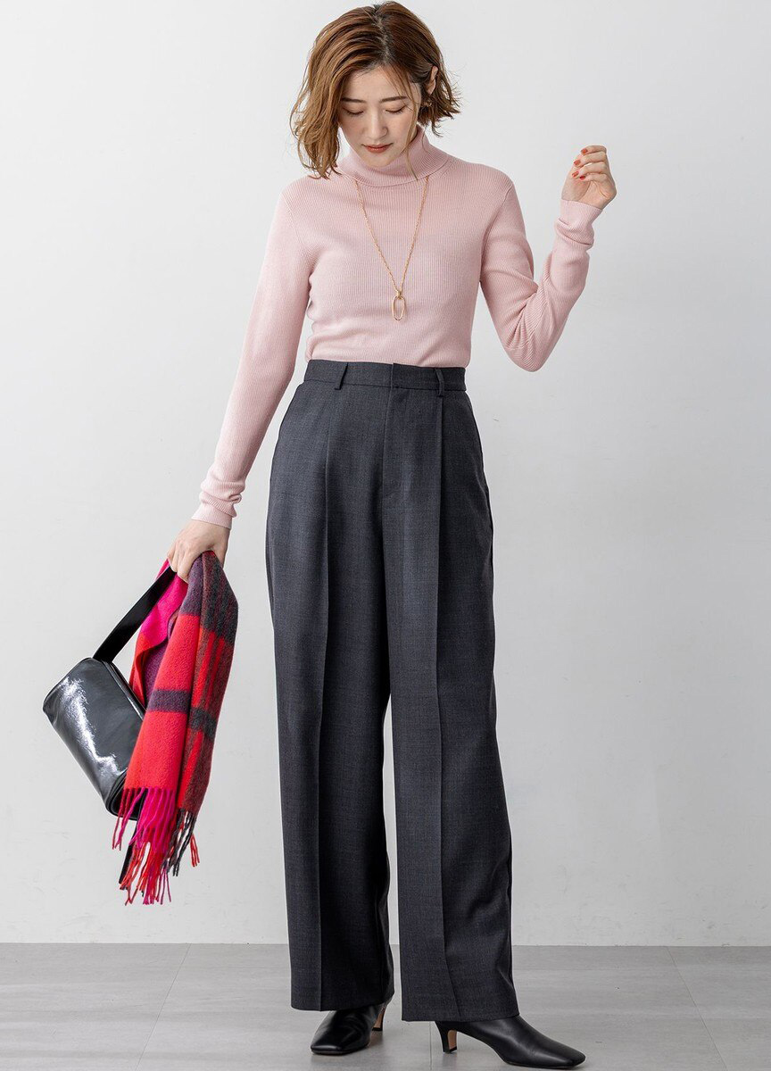 羊毛混紡斜紋寬褲