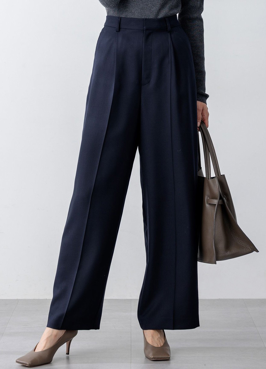 羊毛混紡斜紋寬褲