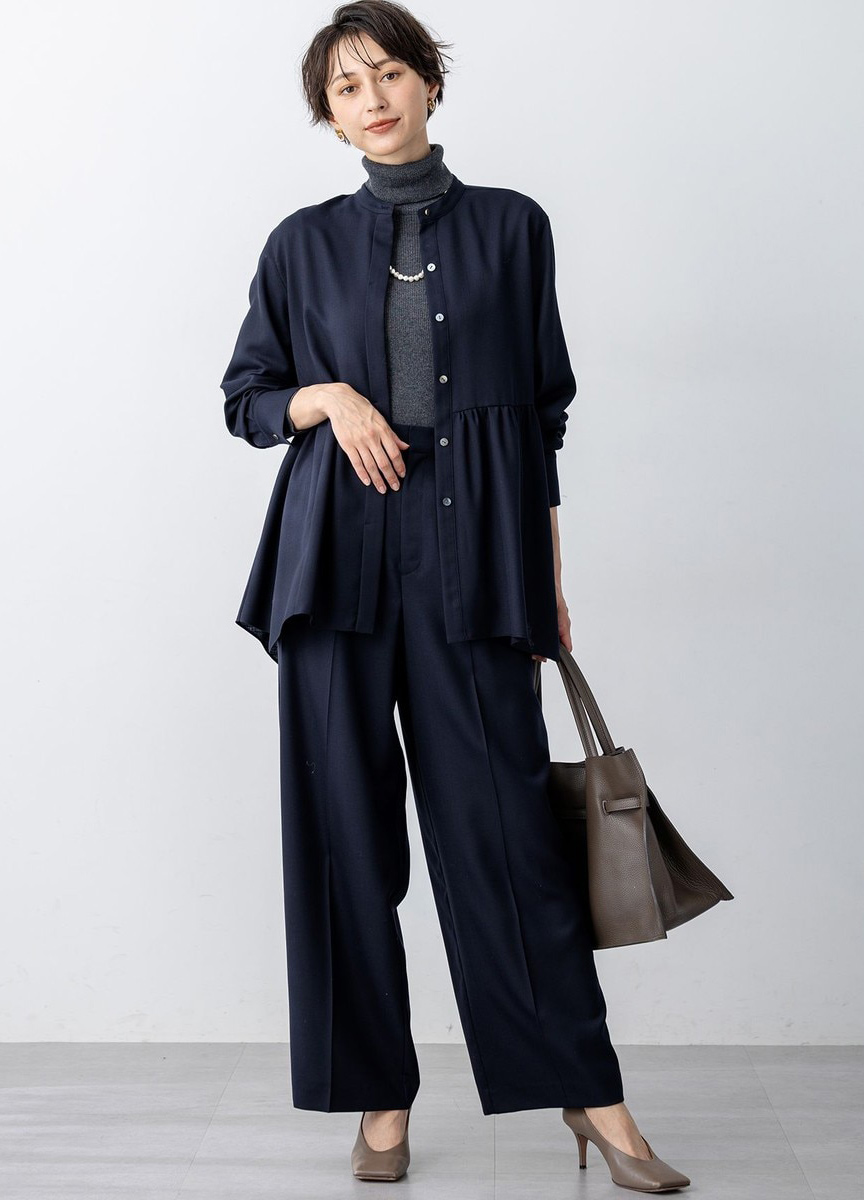 羊毛混紡斜紋寬褲