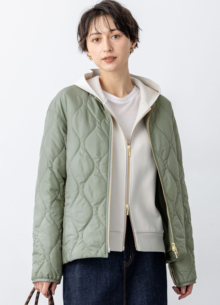 菱格紋圓領鋪棉外套            