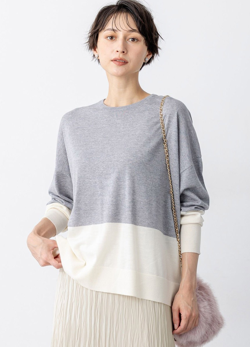 精紡羊毛配色連袖針織衫