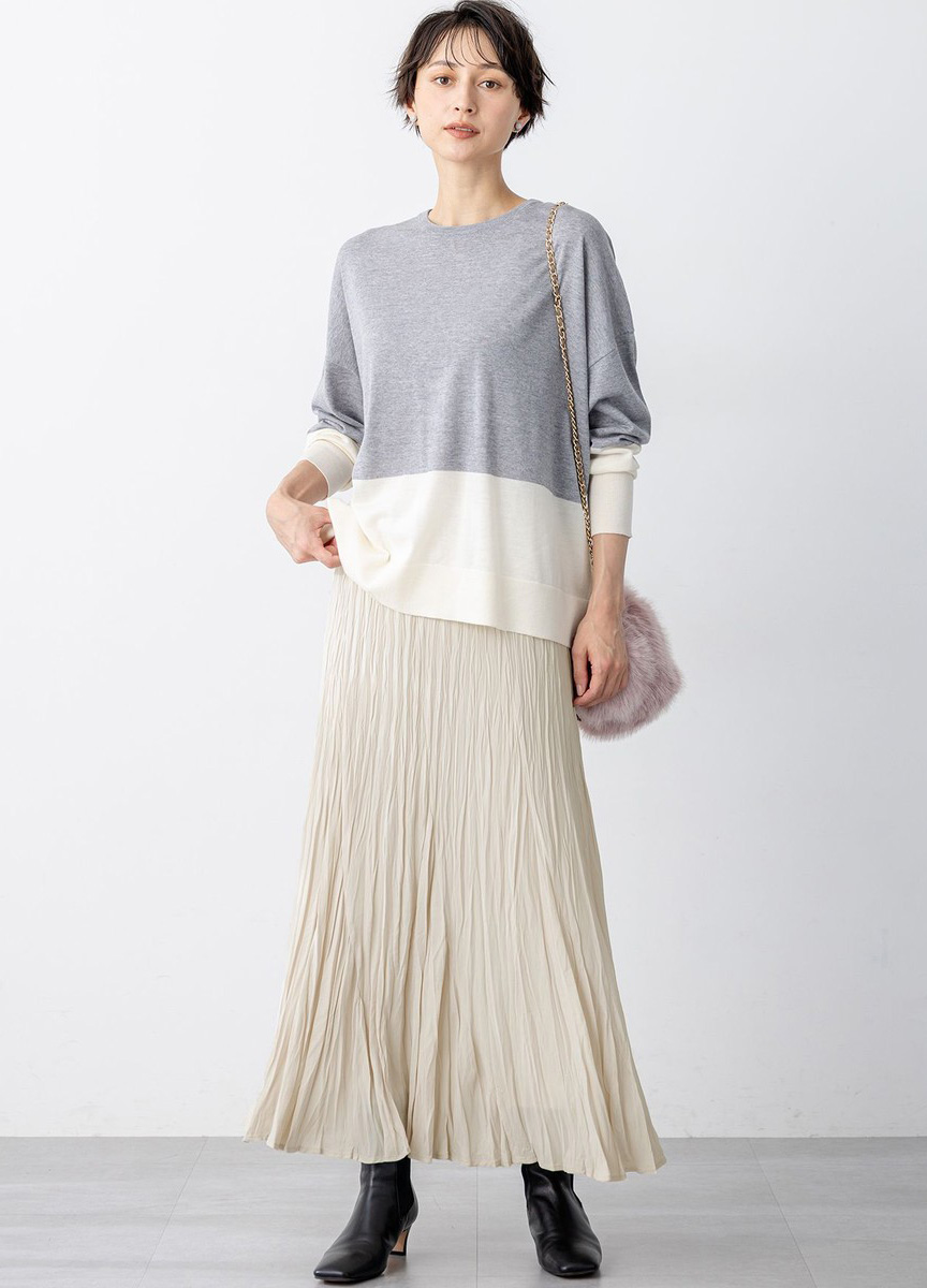 精紡羊毛配色連袖針織衫