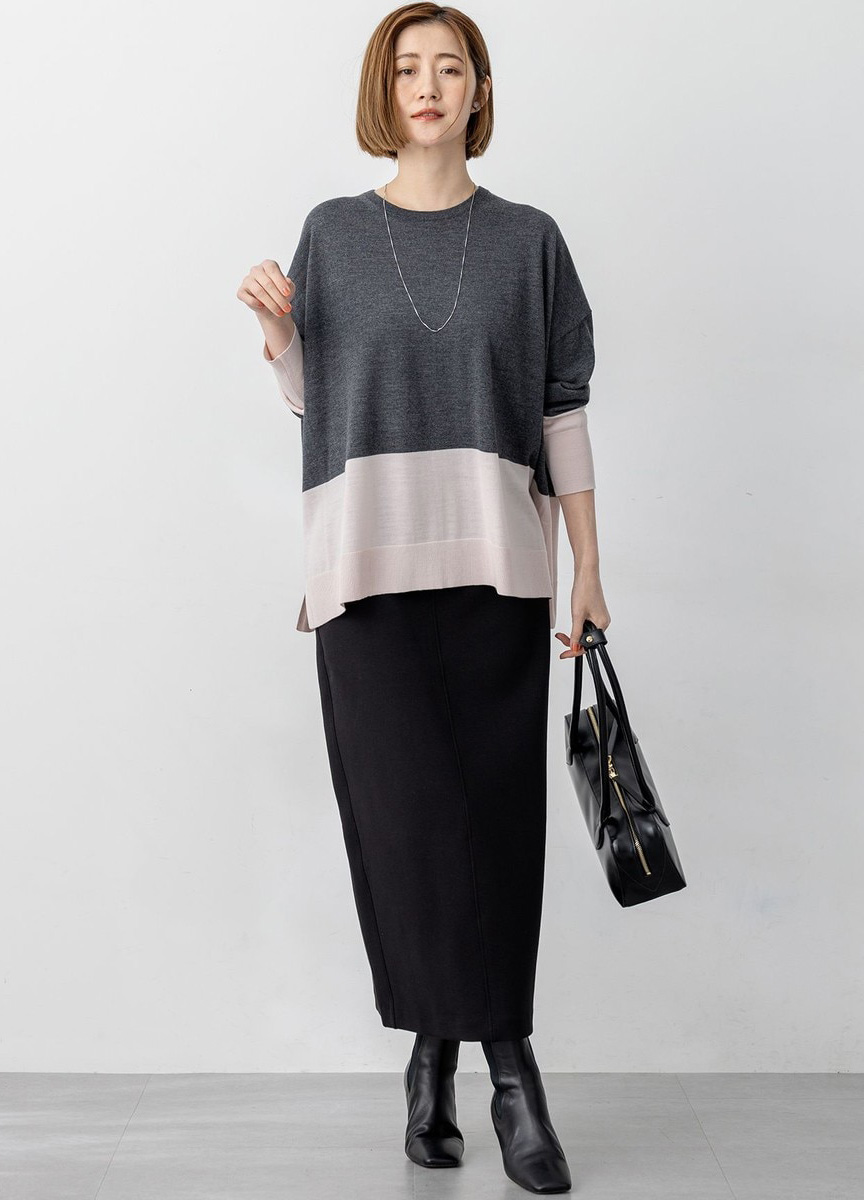 精紡羊毛配色連袖針織衫