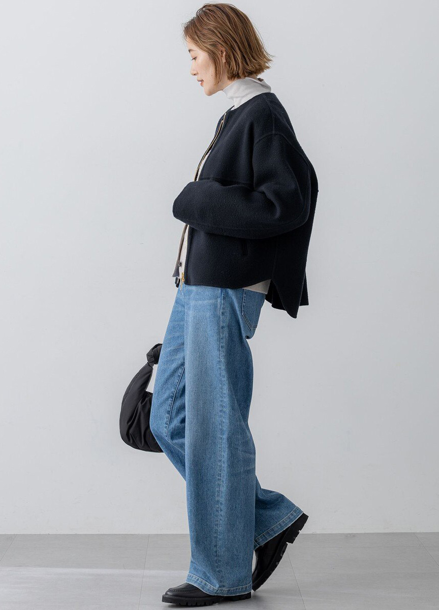 拼接款拉鍊短版大衣            