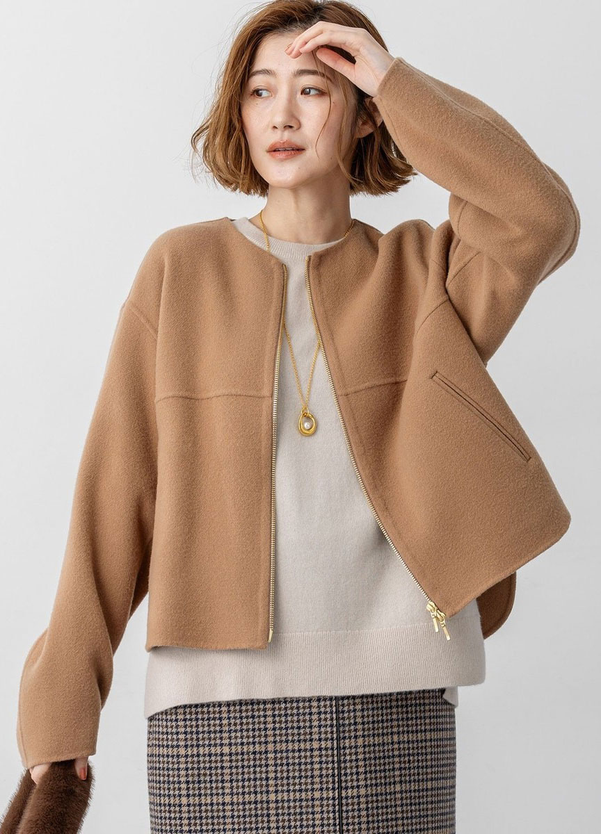 拼接款拉鍊短版大衣            