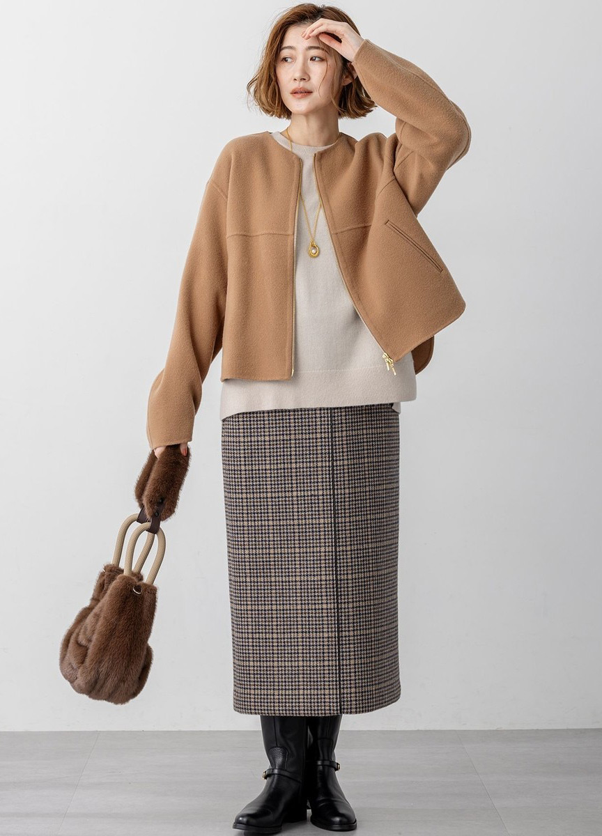 拼接款拉鍊短版大衣            