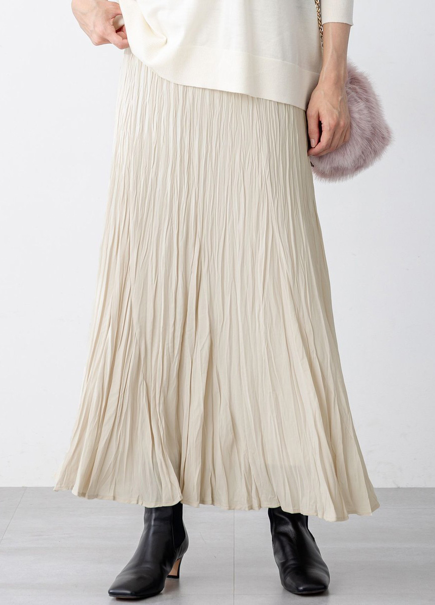 皺褶壓紋彈性長裙              