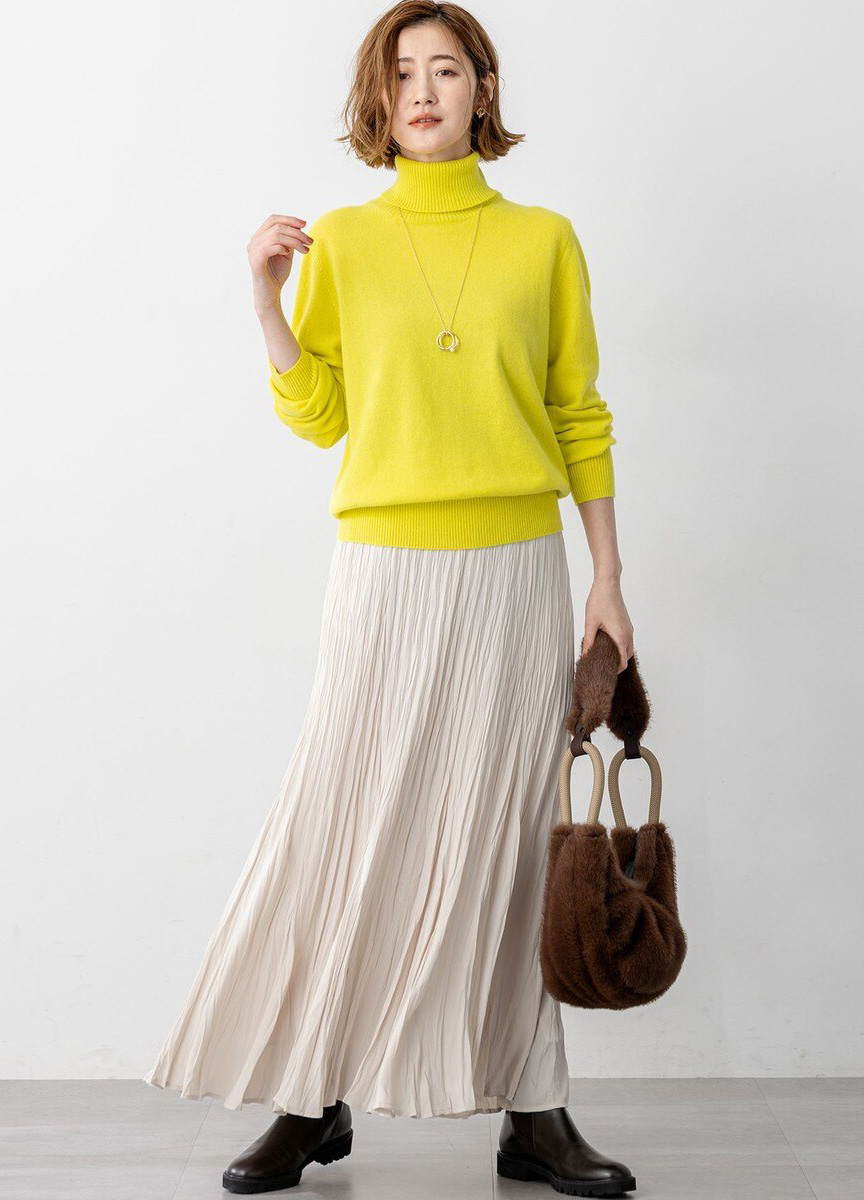 皺褶壓紋彈性長裙              