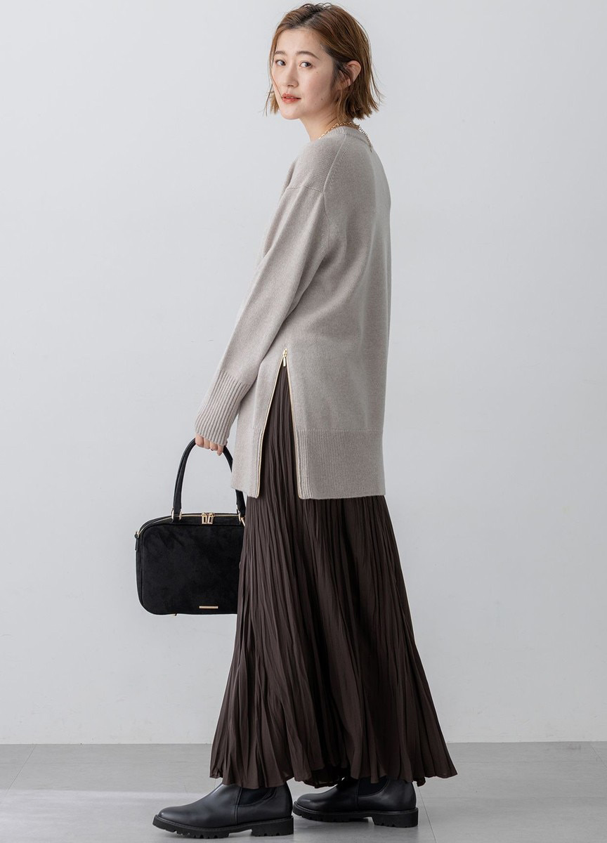 皺褶壓紋彈性長裙              