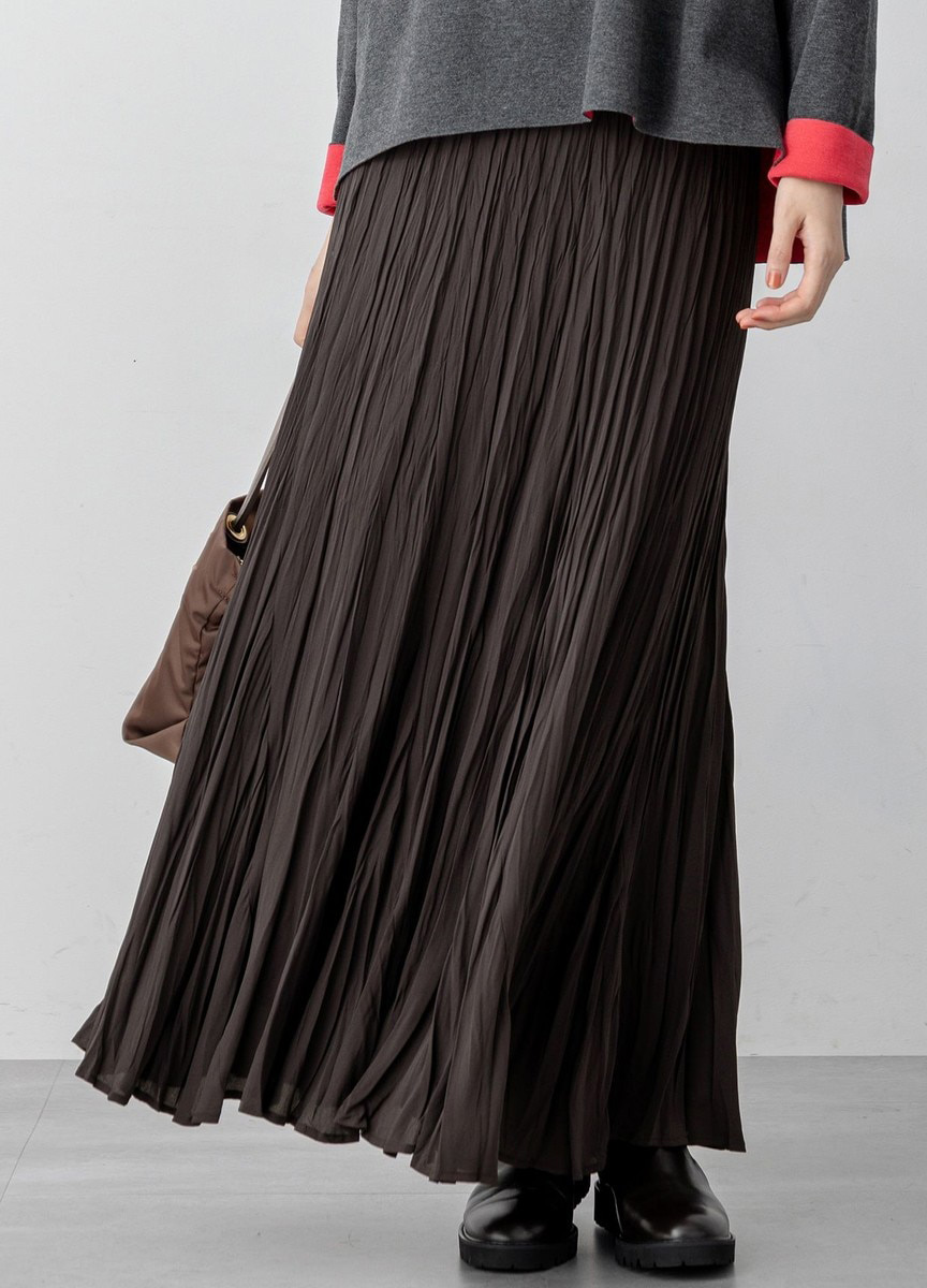 皺褶壓紋彈性長裙              