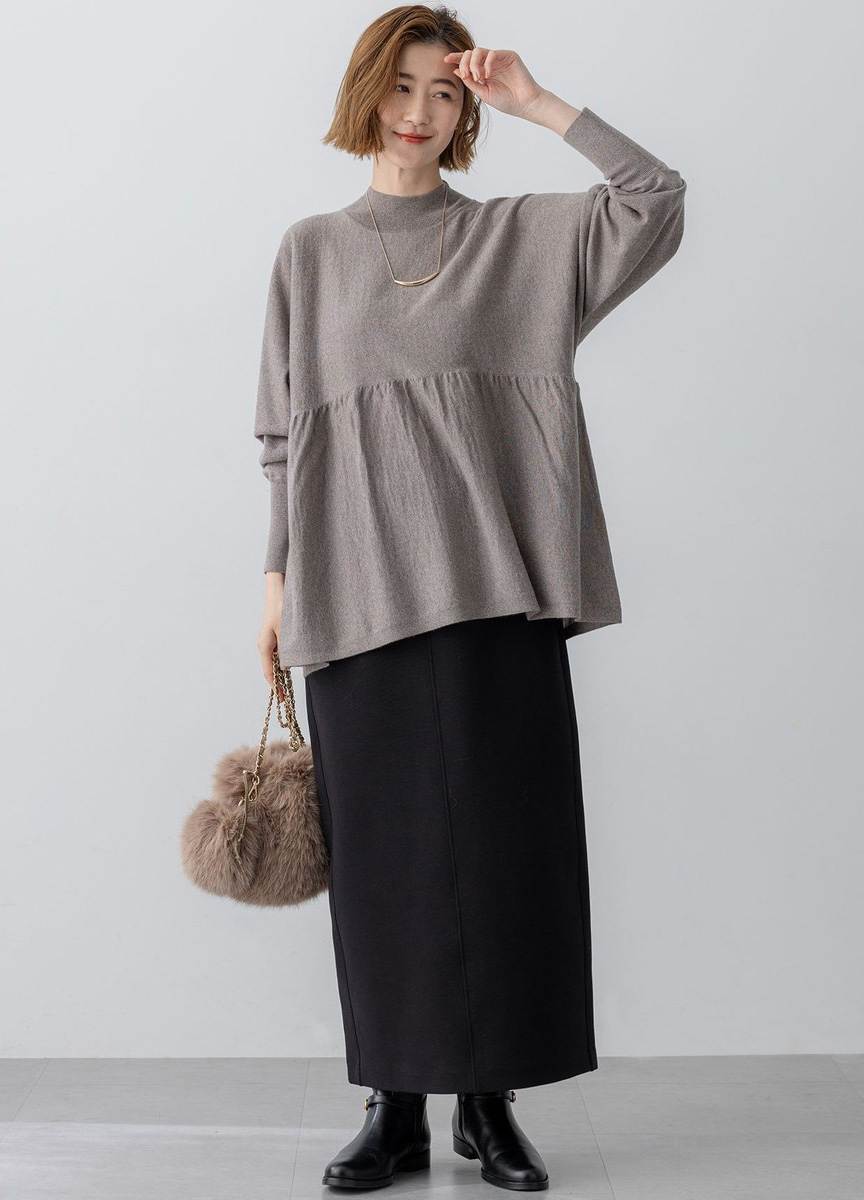 羊毛抓皺拼接上衣              