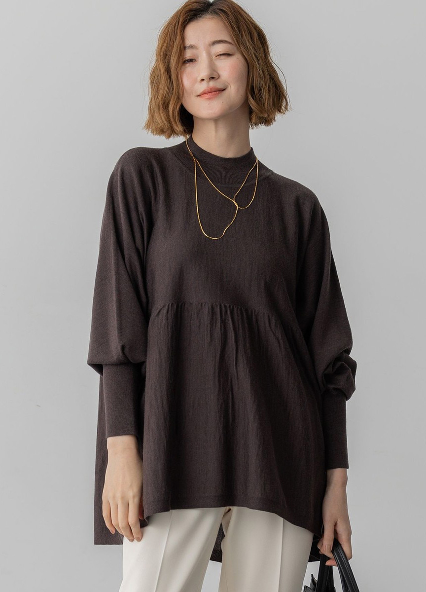 羊毛抓皺拼接上衣              