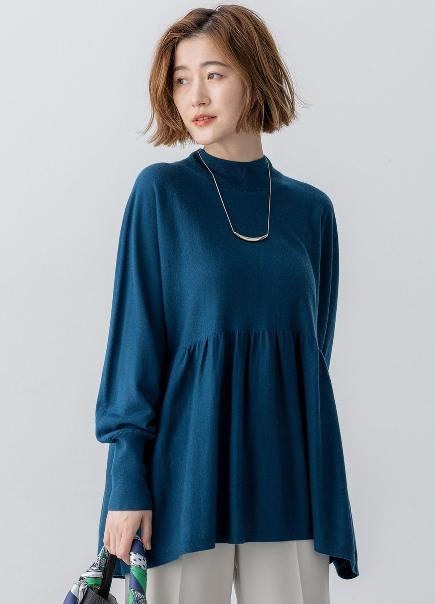 羊毛抓皺拼接上衣              