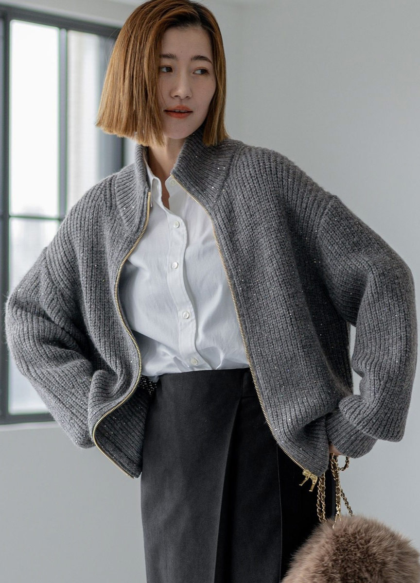 閃耀蓬鬆高領針織上衣          