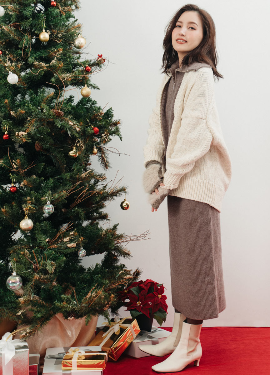 【SLOW系列】大羅紋拼接落肩針織外套