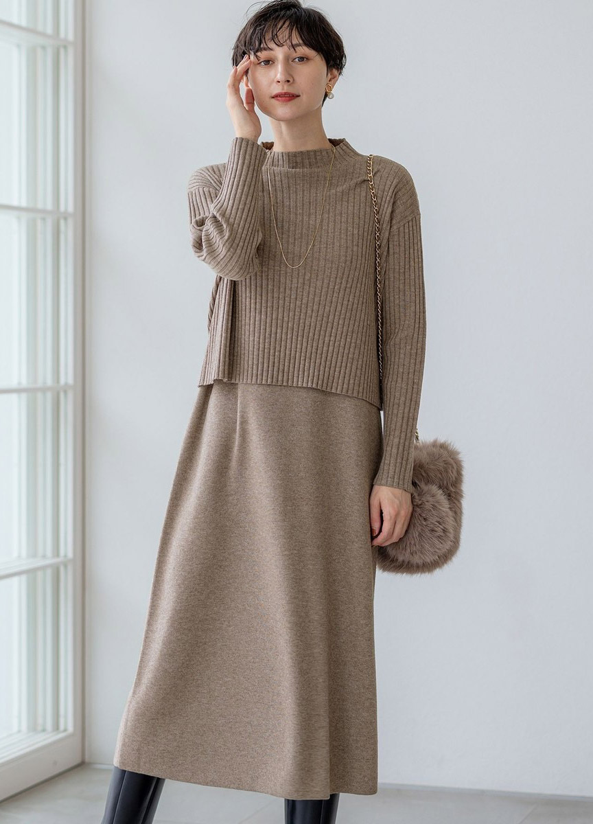 針織上衣&V領無袖洋裝SET      