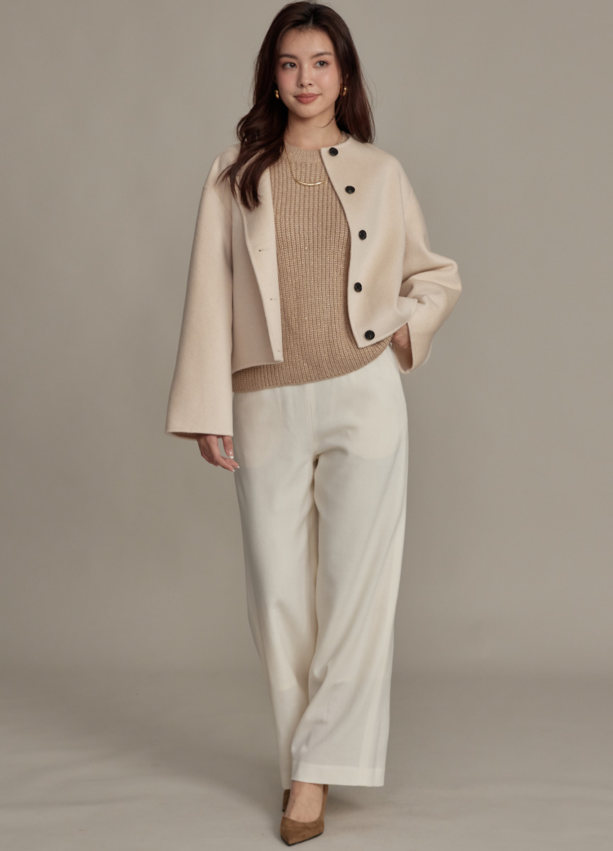 法蘭絨鬆緊綁帶寬褲