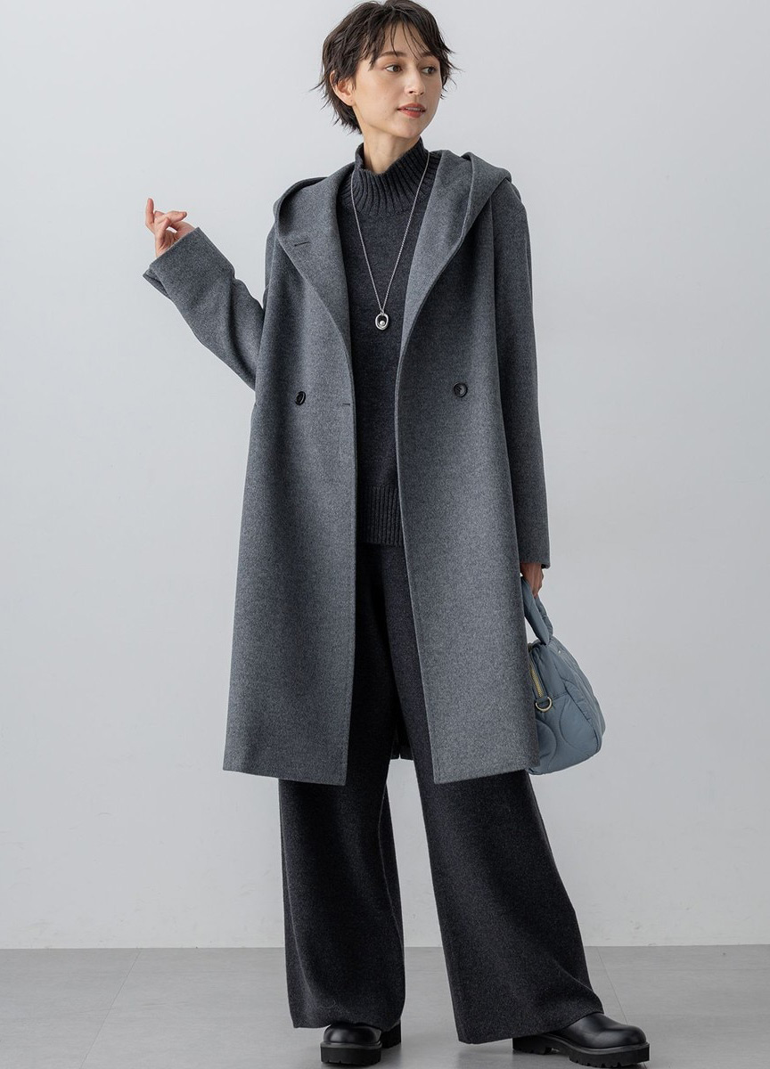 喀什米爾羊毛連帽長大衣