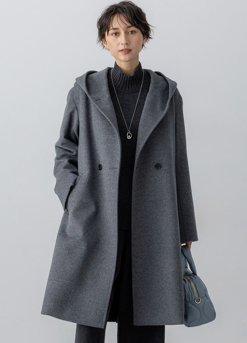喀什米爾羊毛連帽長大衣