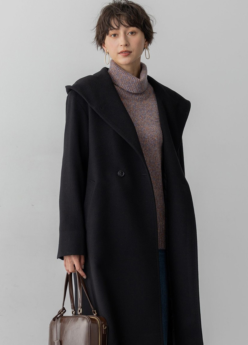 喀什米爾羊毛連帽長大衣