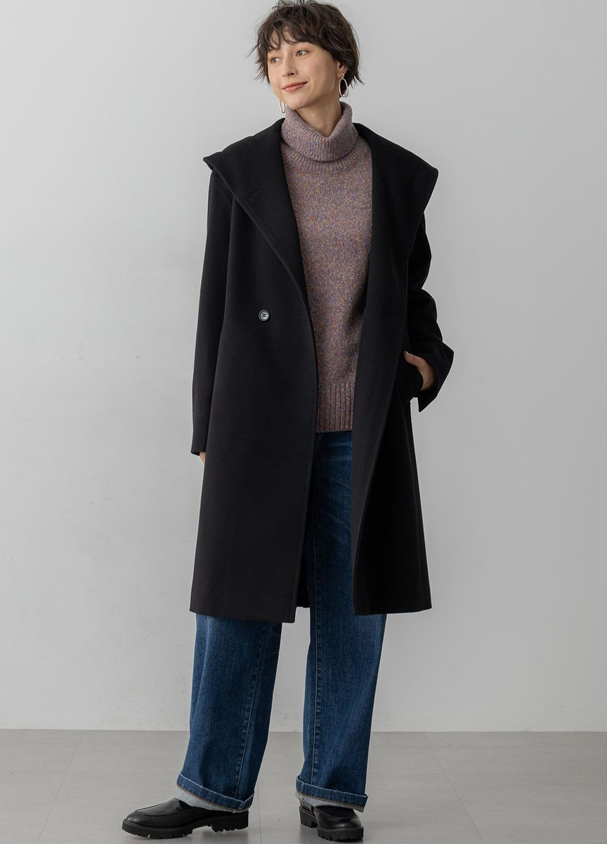 喀什米爾羊毛連帽長大衣