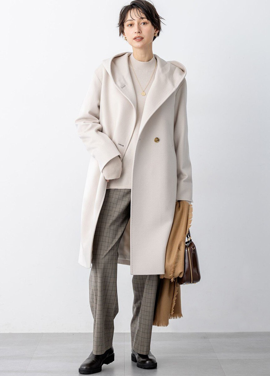 喀什米爾羊毛連帽長大衣