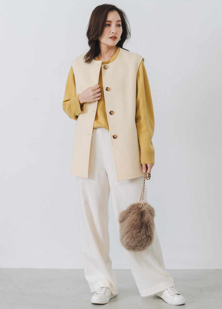 雙面呢圓領背心式大衣(網路限定色)