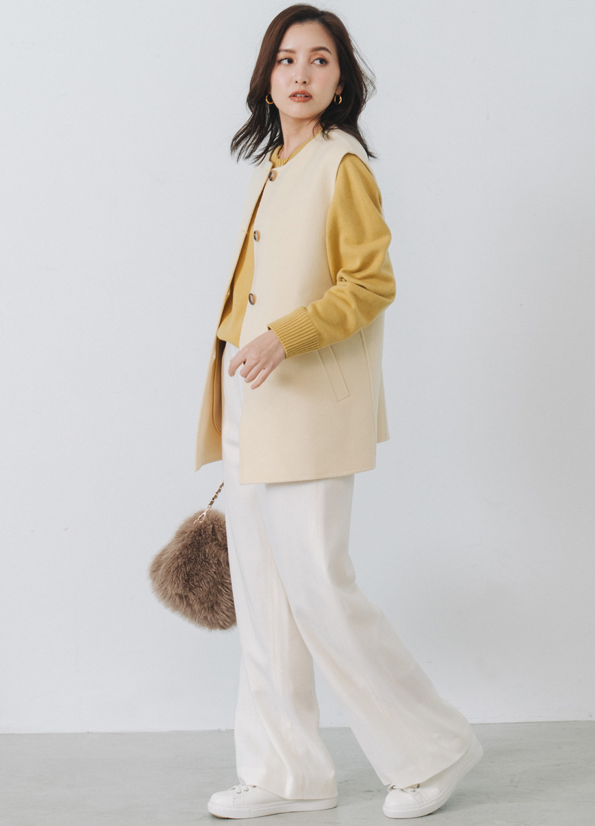 雙面呢圓領背心式大衣(網路限定色)